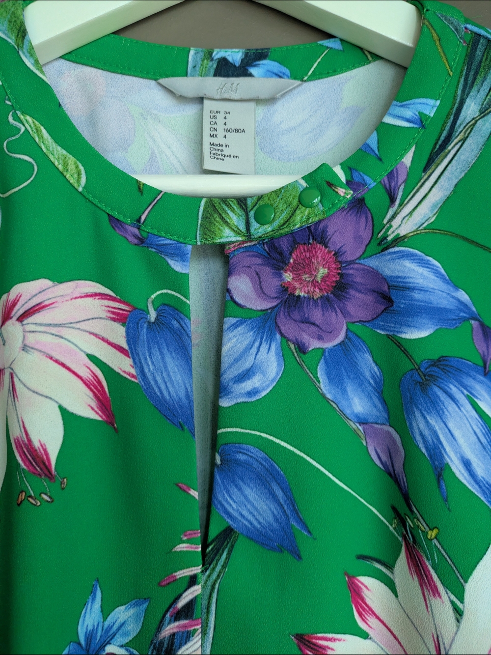 H&M Green Botanical Floral Long Sleeve Midi Dress size 4 Wedding Guest Tea Dress - Picture 2 of 6